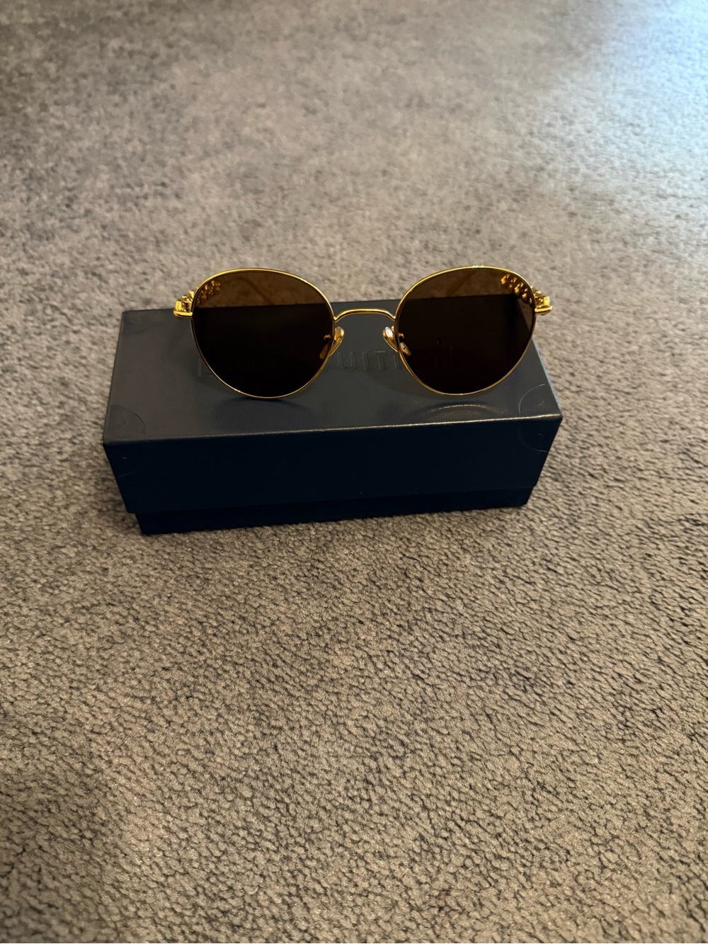 Louis Vuitton Gold Frame Black Lens Round Sunglasses